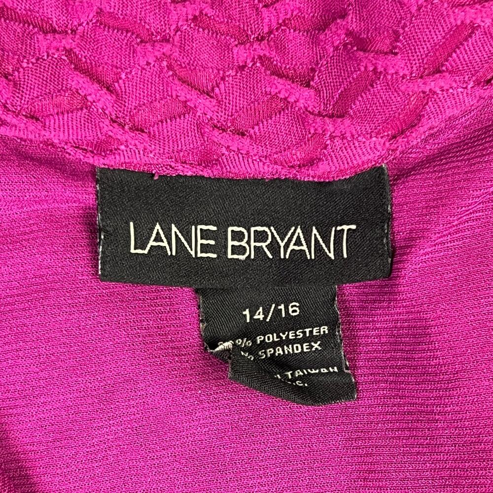 Lane Bryant Textured 3/4 Sleeve Collared Tunic Blouse Plus Size 14/16 Hot Pink - Picture 10 of 14